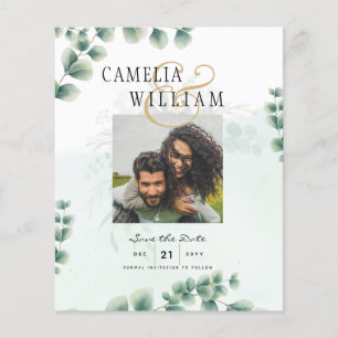 Prospectus 11,4 Cm X 14,2 Cm BUDGET Greenery PHOTO Wedding Save The Date QRcode