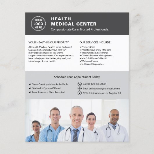 Prospectus 11,4 Cm X 14,2 Cm Budget Healthcare Clinic Doctor Logo QR Gray (Devant)