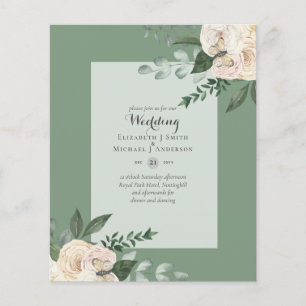 Prospectus 11,4 Cm X 14,2 Cm BUDGET LE PLUS BAS Blanc Roses Mariage Invitations