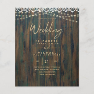 Prospectus 11,4 Cm X 14,2 Cm BUDGET LUMIÈRES EN BOIS RUSTIQUE FEU Mariage Invit
