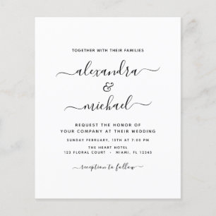 Prospectus 11,4 Cm X 14,2 Cm Budget Mariage noir blanc avec invitation photo F