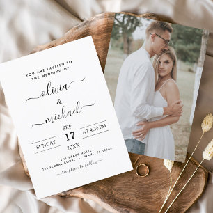 Prospectus 11,4 Cm X 14,2 Cm Budget Mariage noir blanc avec invitation photo F