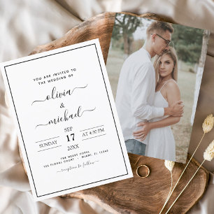 Prospectus 11,4 Cm X 14,2 Cm Budget Mariage noir blanc avec invitation photo F