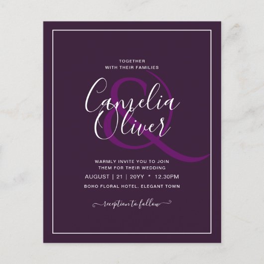 Prospectus 11,4 Cm X 14,2 Cm BUDGET Mariage PLUM PURPLE Monochrome Simple (Devant)