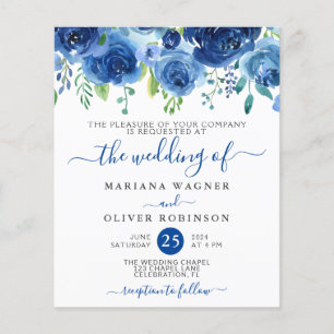 Prospectus 11,4 Cm X 14,2 Cm Budget Marine Blue Floral Faire-part de mariage