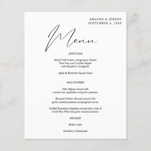 Prospectus 11,4 Cm X 14,2 Cm Budget Moderne Chic Noir & Blanc Menu avec Noms