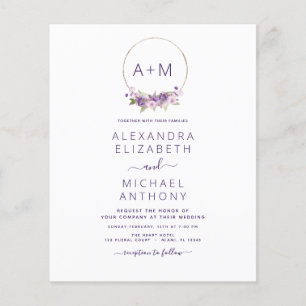 Prospectus 11,4 Cm X 14,2 Cm Budget Monogramme Floral Dusty Purple Mariage