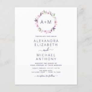 Prospectus 11,4 Cm X 14,2 Cm Budget Monogramme Floral Dusty Purple Mariage