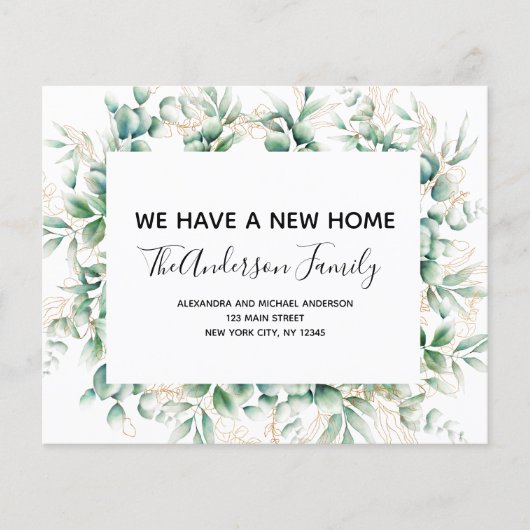 Prospectus 11,4 Cm X 14,2 Cm Budget Moving Announcement Eucalyptus Greenery (Devant)