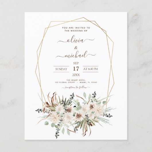 Prospectus 11,4 Cm X 14,2 Cm Budget Pampas Grass Photo Boho Mariage (Devant)