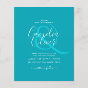 Prospectus 11,4 Cm X 14,2 Cm BUDGET Paon Bleu Sarcelle Mariage Monochrome