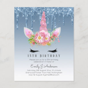 Prospectus 11,4 Cm X 14,2 Cm BUDGET Parties scintillant rose Unicorn Filles Inv