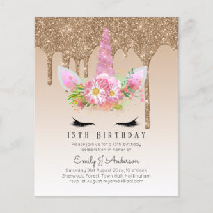 Prospectus 11,4 Cm X 14,2 Cm BUDGET Parties scintillant rose Unicorn Filles Inv