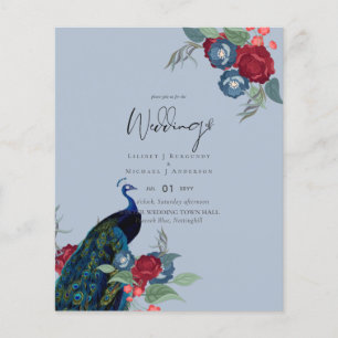 Prospectus 11,4 Cm X 14,2 Cm BUDGET Peacock Bleu Bourgogne Mariage de automne d