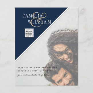 Prospectus 11,4 Cm X 14,2 Cm Budget Photo Économisez la Date BLEU Code QR RSVP