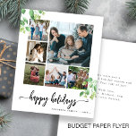 Prospectus 11,4 Cm X 14,2 Cm Budget photo happy holidays greenery greeting Card<br><div class="desc">Elegant modern Happy Holidays handwritten calligraphy script six family multi photo simple black and white greeting card with your custom personalized text on both sides featuring botanical greenery branches. PLEASE NOTE that the background and script colors are editable. You can change it after selecting CUSTOMIZE option down below the PERSONALIZE...</div>