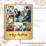 Prospectus 11,4 Cm X 14,2 Cm Budget photo Noël or métallique Holiday Card<br><div class="desc">Elégant moderne Joyeux Noël noir script de calligraphie manuscrite six famille multi photo fausse carte de vacances en or métallique avec votre texte personnalisé sur les deux côtés. VEUILLEZ NOTER que les couleurs de l'arrière - plan et du script sont modifiables. Vous pouvez le modifier après avoir sélectionné l'option PERSONNALISER...</div>