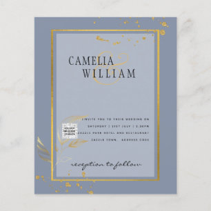 Prospectus 11,4 Cm X 14,2 Cm BUDGET PHOTO Wedding Invite QR CODE RSVP Blue