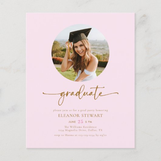 Prospectus 11,4 Cm X 14,2 Cm Budget Pink & Gold Photo Graduate Party (Devant)