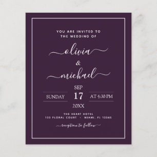 Prospectus 11,4 Cm X 14,2 Cm Budget Plum violet Mariage avec invitation photo F