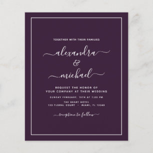 Prospectus 11,4 Cm X 14,2 Cm Budget Plum violet Mariage Typographie moderne Cir