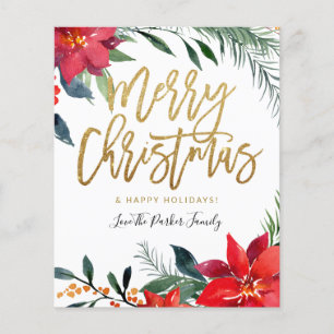 Prospectus 11,4 Cm X 14,2 Cm Budget Poinsettia Floral Photo Glitter Noël
