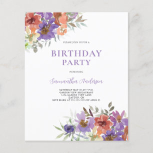 Prospectus 11,4 Cm X 14,2 Cm Budget Purple Floral Invitation Anniversaire