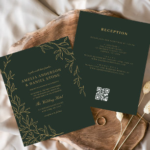 Prospectus 11,4 Cm X 14,2 Cm Budget QR Code Green Gold Faire-part de mariage