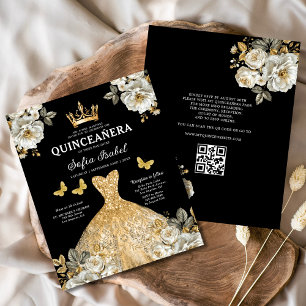 Prospectus 11,4 Cm X 14,2 Cm Budget QR Code Quinceanera Floral Gold Princess