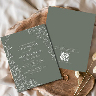 Prospectus 11,4 Cm X 14,2 Cm Budget QR Code Sage Green Faire-part de mariage