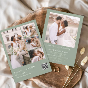 Prospectus 11,4 Cm X 14,2 Cm Budget QR Code Sage Green Faire-part de mariage