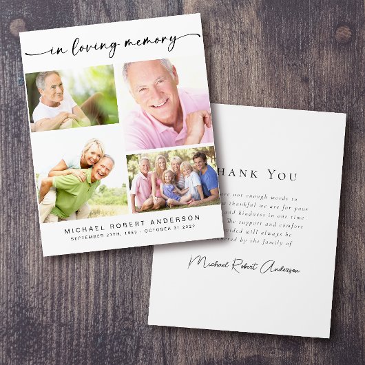 Prospectus 11,4 Cm X 14,2 Cm Budget Quatre photos Merci funéraire