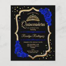 Budget Quinceanera - Black Gold Royal Blue Invitat