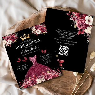 Prospectus 11,4 Cm X 14,2 Cm Budget Quinceanera Floral Bourgogne Princesse