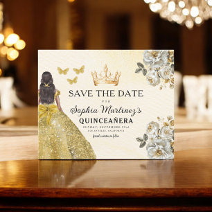 Prospectus 11,4 Cm X 14,2 Cm Budget Quinceanera Gold Enregistrer la date Floral