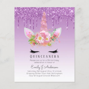 Prospectus 11,4 Cm X 14,2 Cm BUDGET Quinceanera Parties scintillant Unicorn Ani
