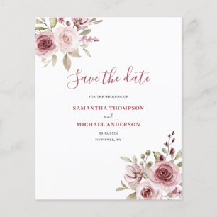 Prospectus 11,4 Cm X 14,2 Cm Budget Rose Florale Mariage Enregistrer La Date
