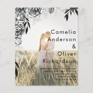 Prospectus 11,4 Cm X 14,2 Cm Budget Rose noir PHOTO OVERLAY Mariage Invitation
