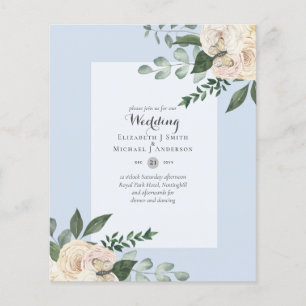 Prospectus 11,4 Cm X 14,2 Cm BUDGET Roses blanches Invitations de mariage moins