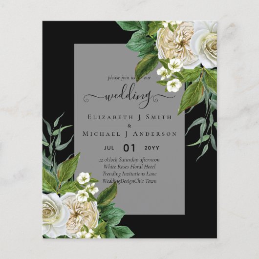Prospectus 11,4 Cm X 14,2 Cm BUDGET ROSES BLANCHES Invitations MARIAGE CHIC (Devant)