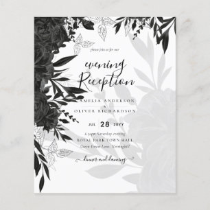 Prospectus 11,4 Cm X 14,2 Cm BUDGET Roses noirs Élégant Mariage blanc Invitatio