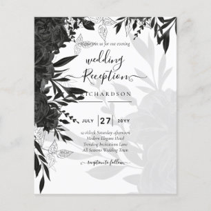 Prospectus 11,4 Cm X 14,2 Cm BUDGET Roses noirs Élégant Mariage blanc Invitatio