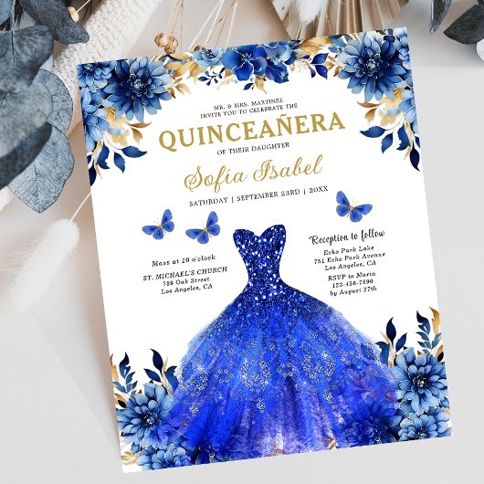 Prospectus 11,4 Cm X 14,2 Cm Budget Royal Blue Bilingue Espagnol Quinceanera