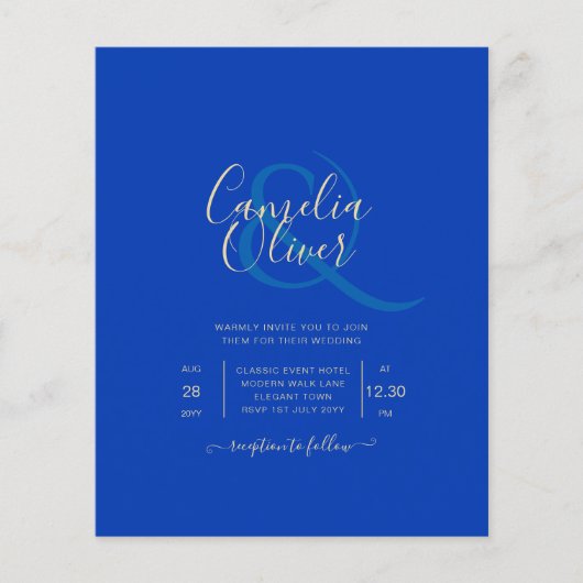 Prospectus 11,4 Cm X 14,2 Cm Budget Royal Blue Monochrome Mariage INVITE (Devant)