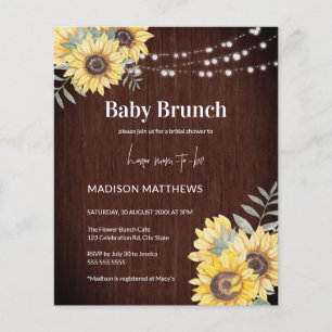 Prospectus 11,4 Cm X 14,2 Cm Budget Rustic Baby shower de tournesol en bois Inv