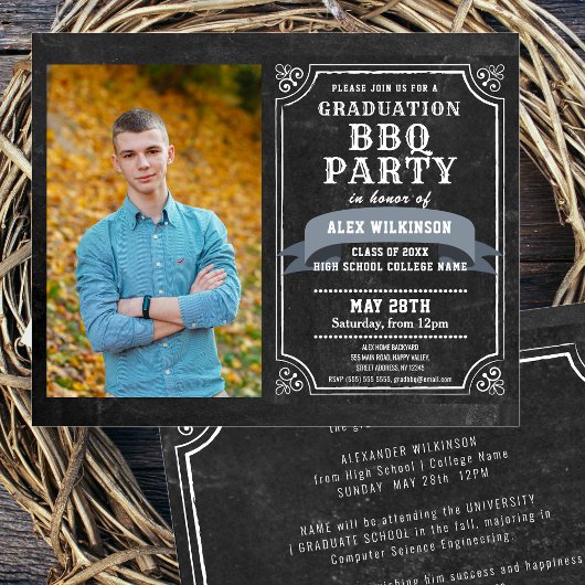 Prospectus 11,4 Cm X 14,2 Cm BUDGET Rustic Chalkboard Backyard BBQ Party Grad