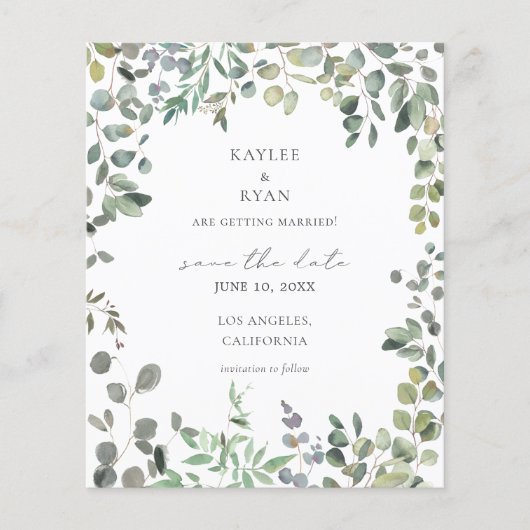 Prospectus 11,4 Cm X 14,2 Cm Budget Rustic Eucalyptus Enregistrer la date (Devant)