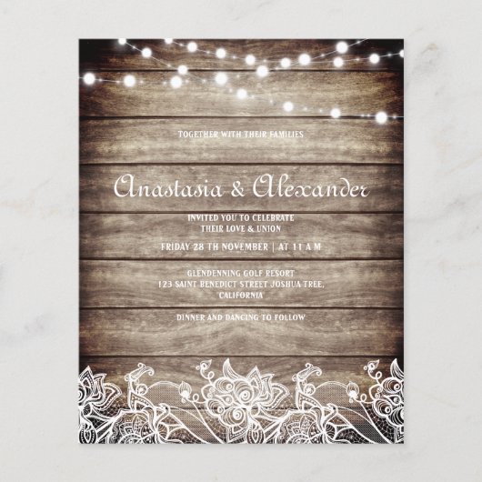 Prospectus 11,4 Cm X 14,2 Cm Budget Rustic wedding invitation. flyer (Devant)