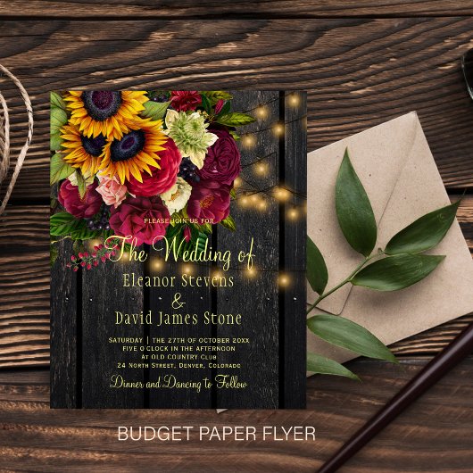 Prospectus 11,4 Cm X 14,2 Cm Budget rustique tournesol rose bois mariage