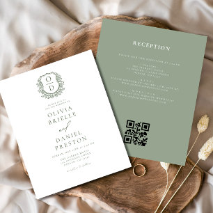 Prospectus 11,4 Cm X 14,2 Cm Budget Sage Green Crest Monogramme Mariage QR Code